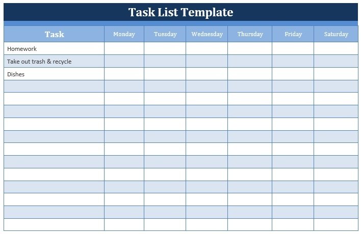 employee task list template word