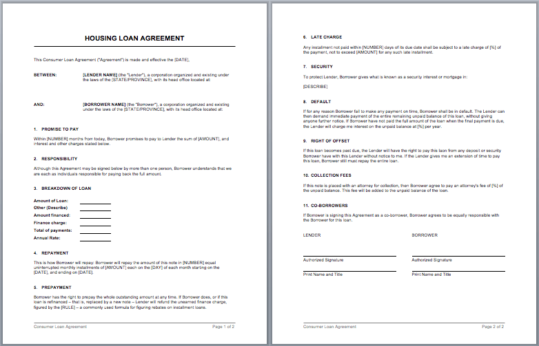 Housing Loan Contract Template