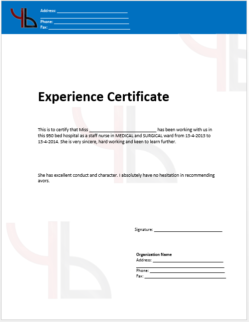 experience certificate for reception and counsilor word format