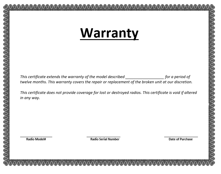 Electronic Item Folded Warranty Card Template for MS Word