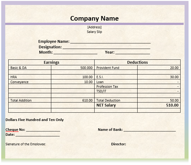 salary pay slip excel format