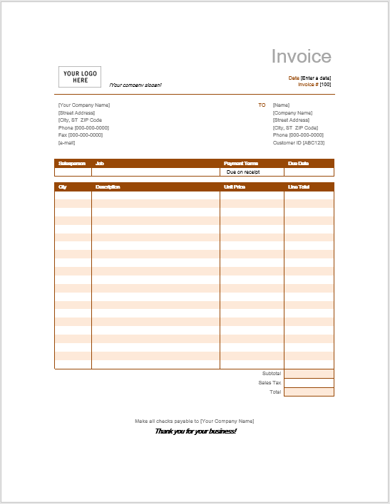 word document invoice template