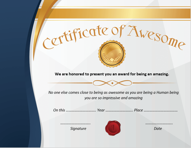 Free Printable Certificate Of Awesomeness Template Printable Templates