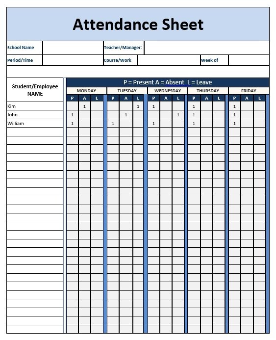 student attendance template excel