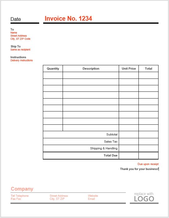 simple printable invoice template microsoft word