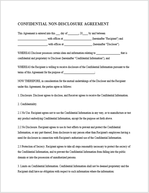 Non Disclosure Agreement Template 01