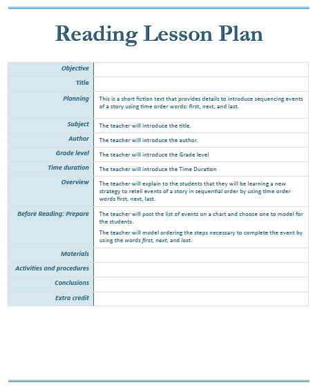 Reading Lesson Plan Template