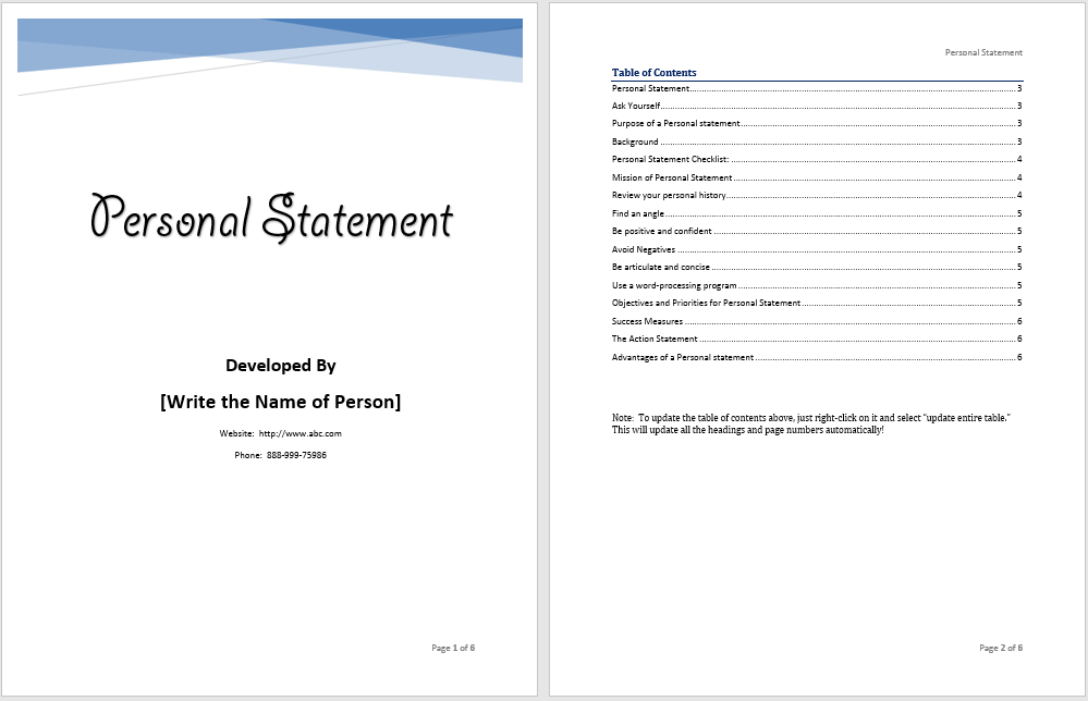 Personal Statement Templates 12  Free Printable Word Excel PDF