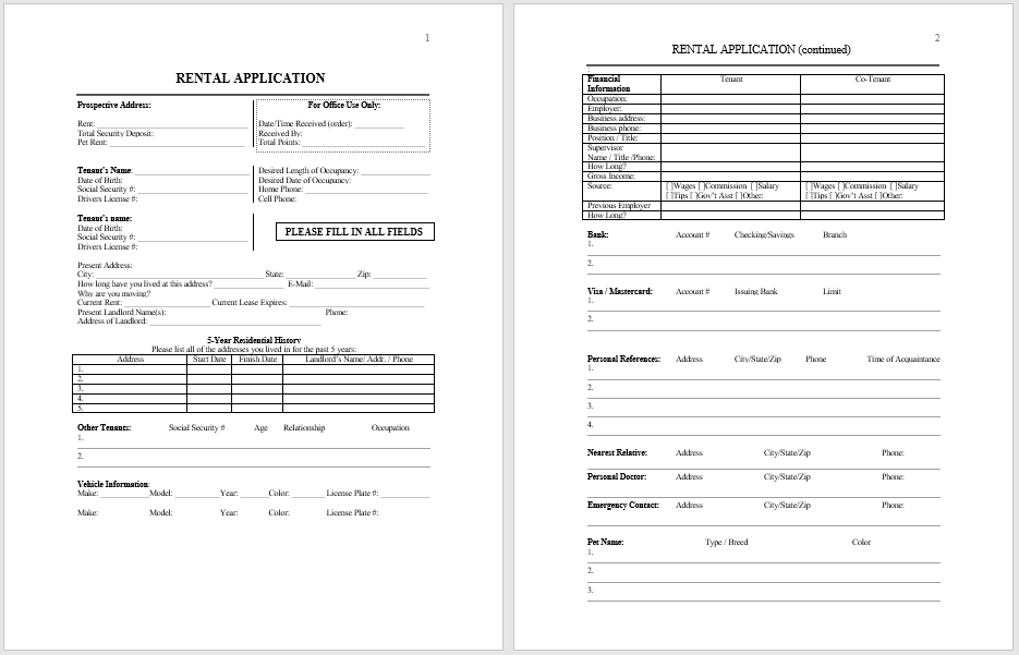 Rental Application Form