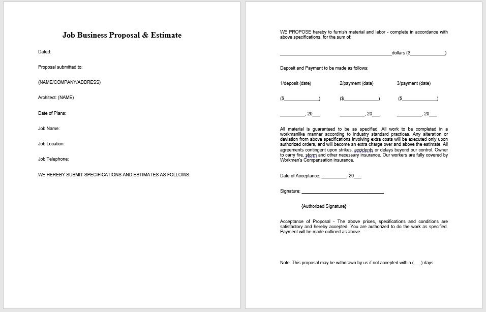 Proposal For Work Template from www.wordtemplates.org