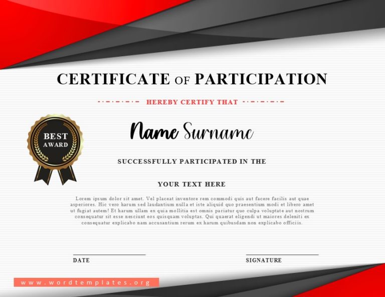 Workshop Participation Certificate Template 