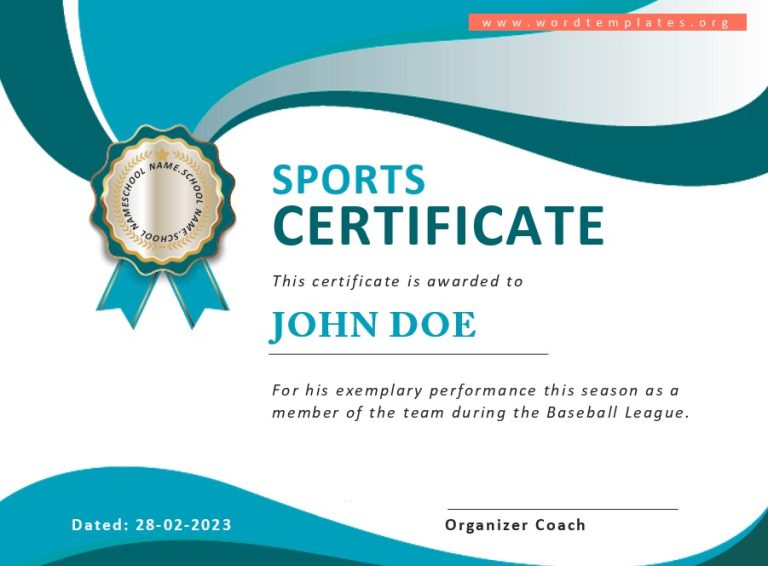 School Sports Certificate Template | Word Templates for Free Download