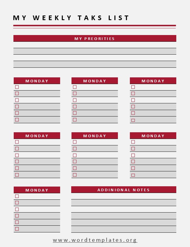Creative Weekly Task List Template Word Templates For Free Download Creative Weekly Task List Template Word Templates For Free Download