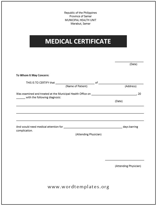 Medical Certificate Templates - Word Templates for Free Download