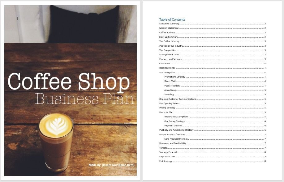 recommendation in business plan coffee shop