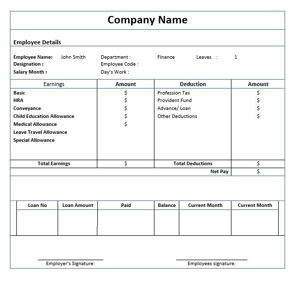 Salary Slip Templates 19 Free Printable MS Docs Xlsx Formats 