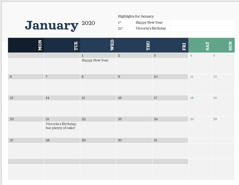 microsoft office word templates calendars