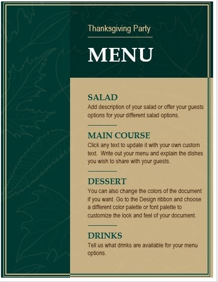 dinner menu template word