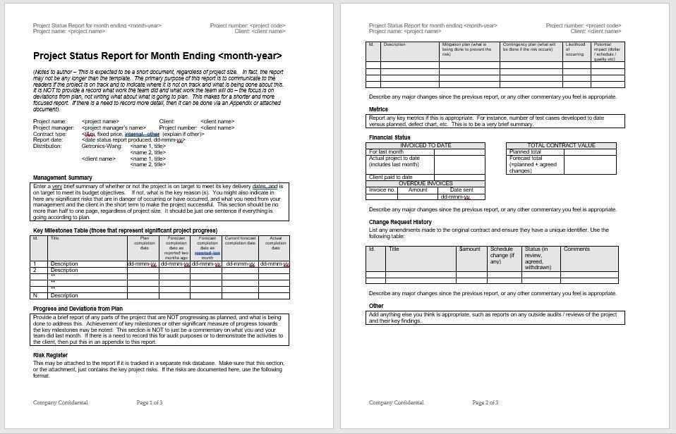 project status report template 12