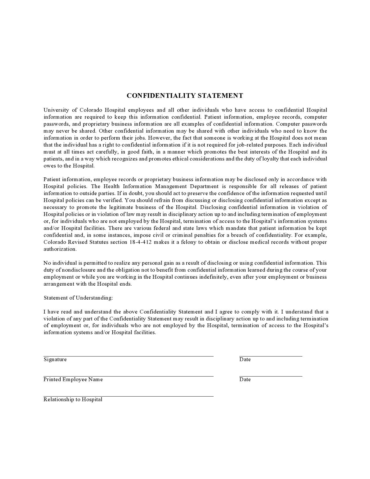 Confidentiality Statement Templates Word Templates for Free Download