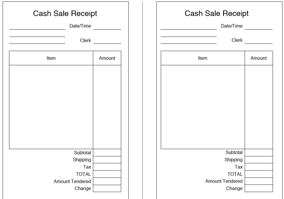 Cash Sale Receipt Template