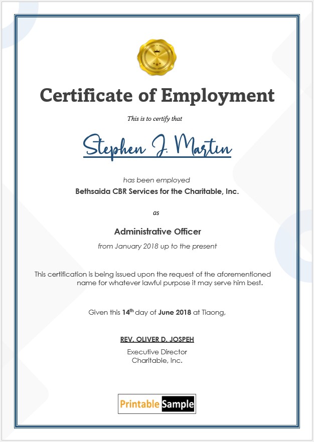 Employment Certificate Template 11