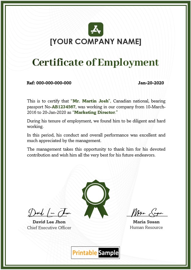 Employment Certificate Template 12