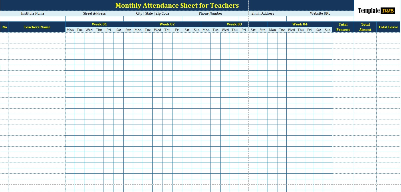 Monthly Attendance Sheet for Teachers 01