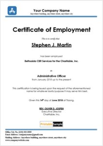 Professional Administrative Employment Certificate Template | Word ...