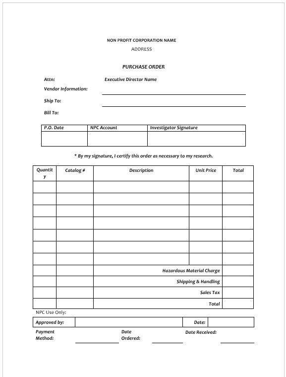 Purchase Order Format