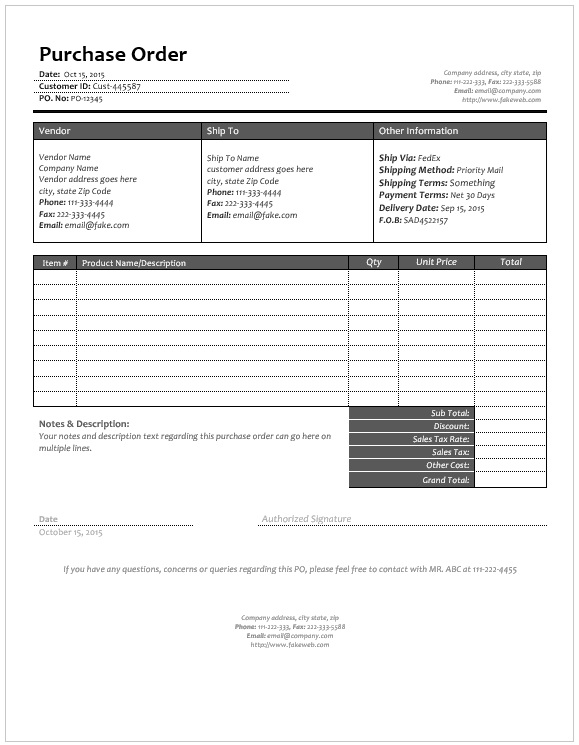 Purchase Order Sample 