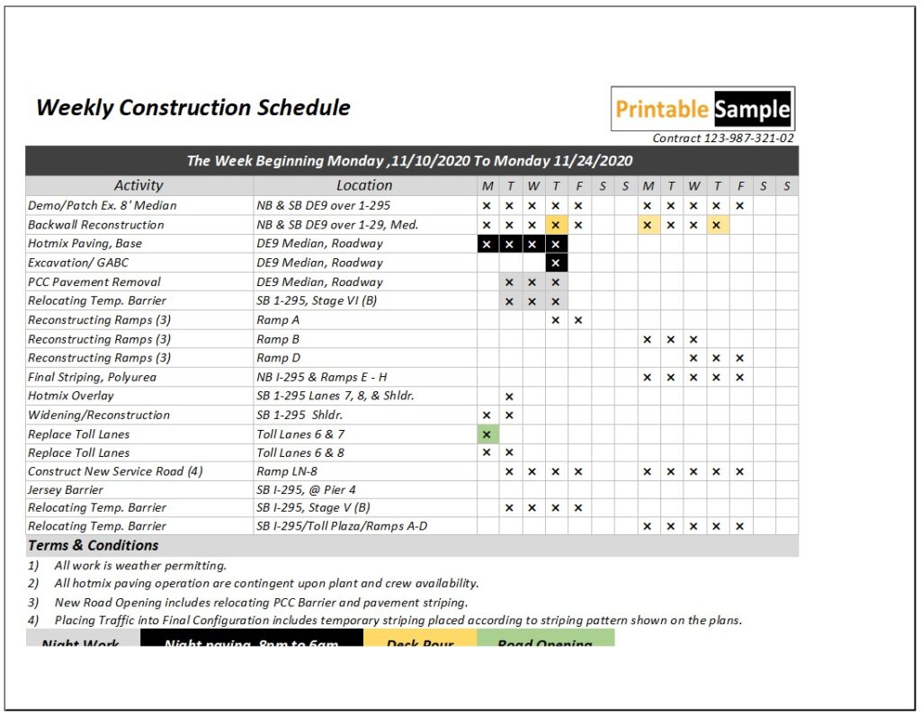 Weekly Construction Schedule 01