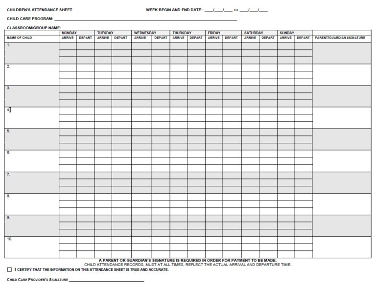 attendance sheet 10