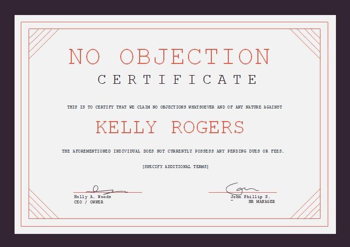 No Objection Certificate Template