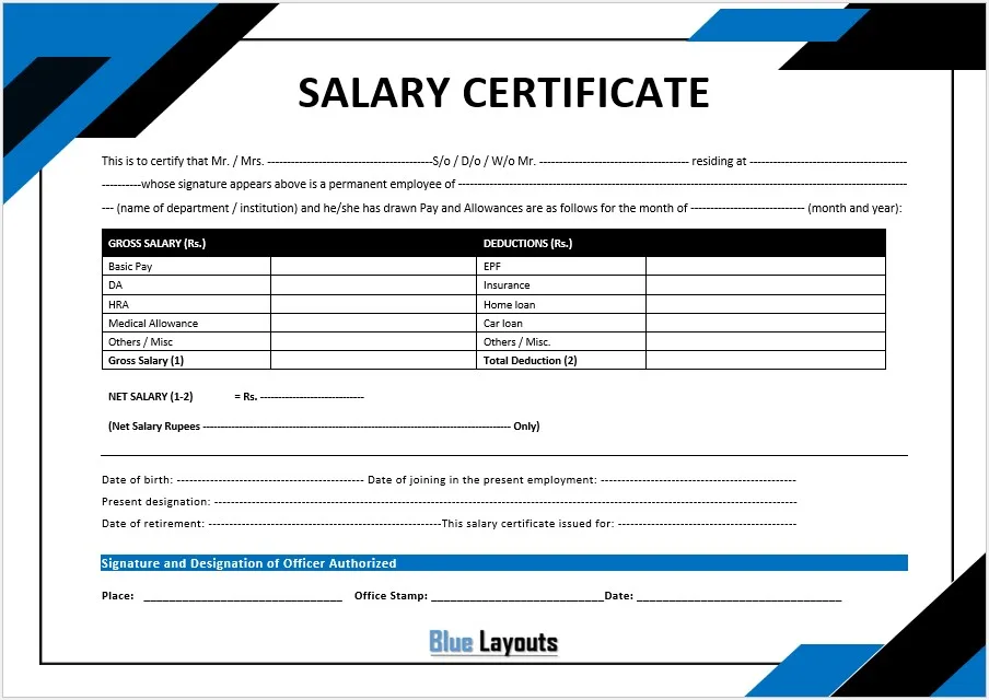 Salary Certificate Template 08