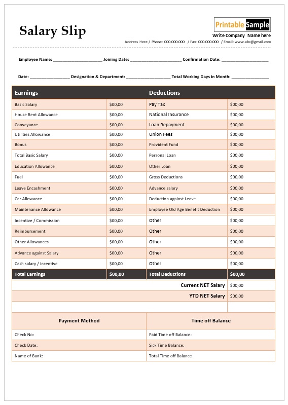 Salary Slip Template 10-1