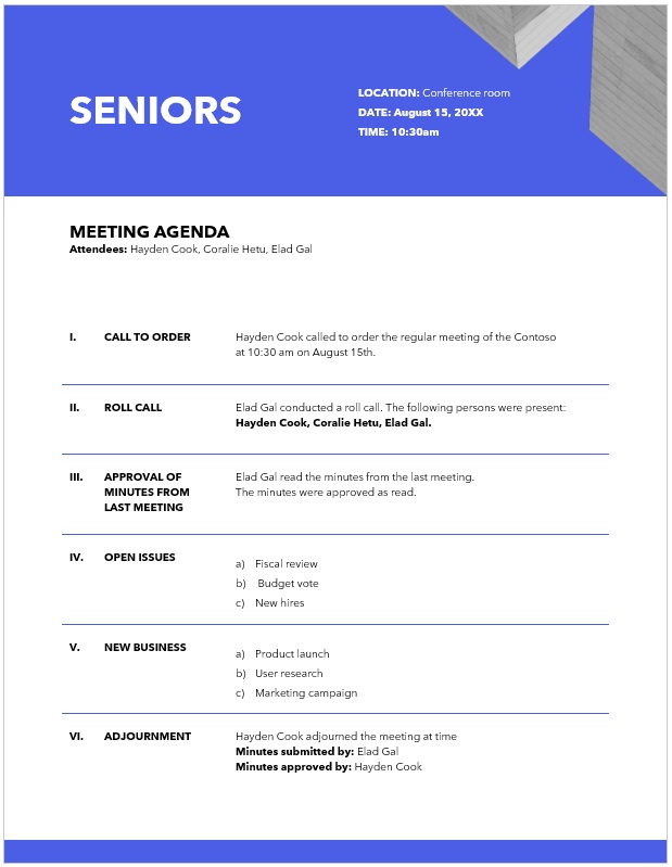 Senior Management Meeting Agenda