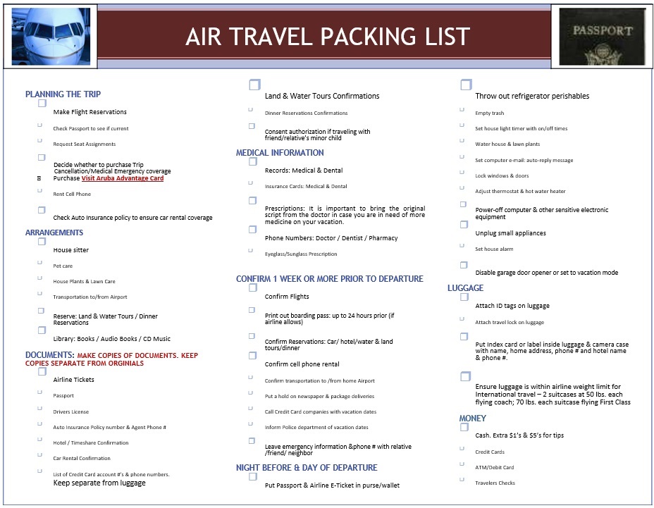 Air Travel Packing List