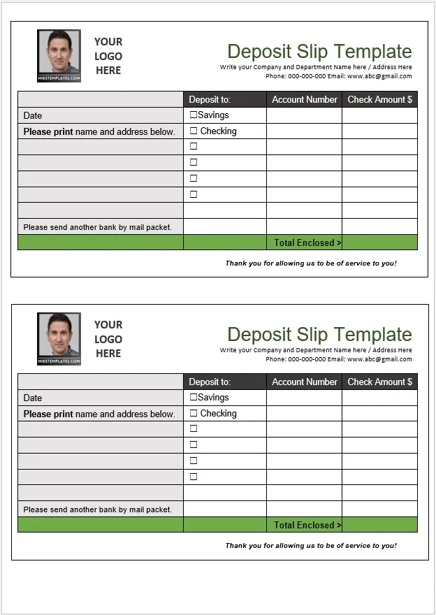 Deposit Slip Template