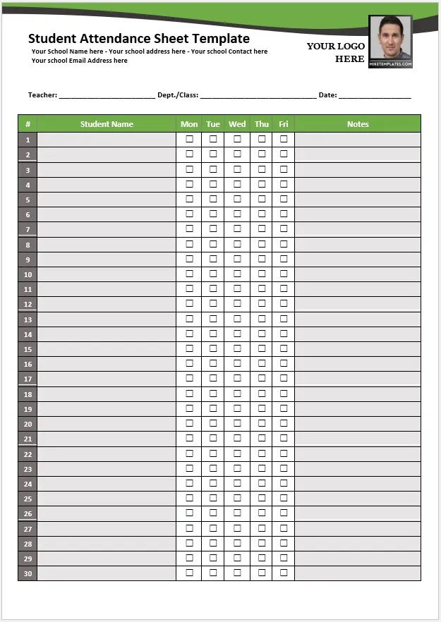 Student Attendance Sheet Template